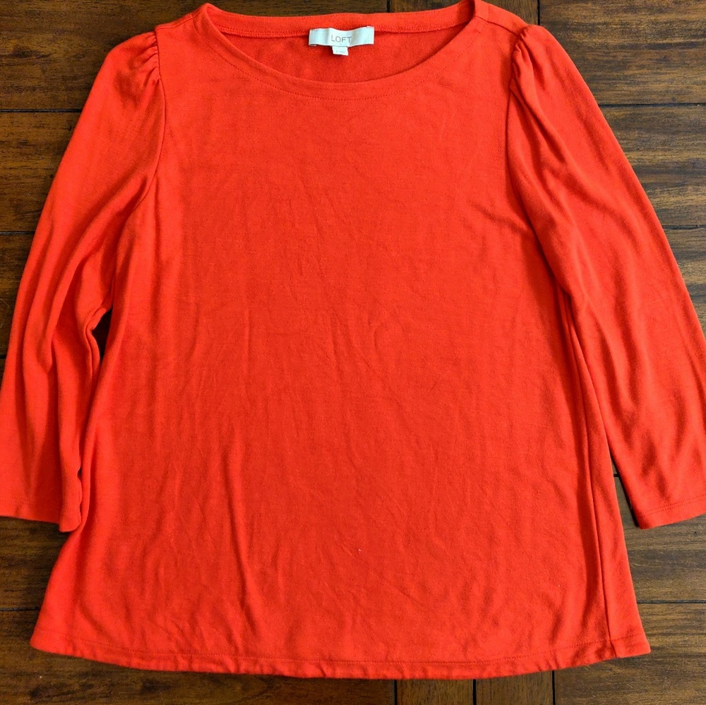 LOFT 3/4 Puff sleeve Boatneck Top sz Small
